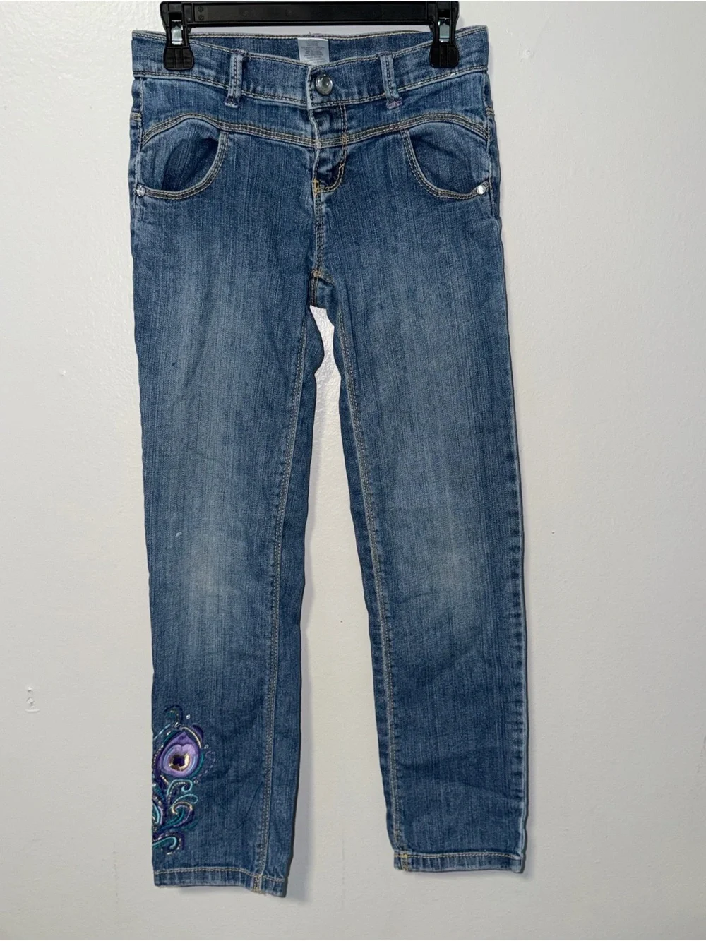 Gymboree Blue Girls' Denim Jeans with Embroidered Hem Detail